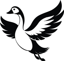 Flying duck silhouette, flying duck on white background
