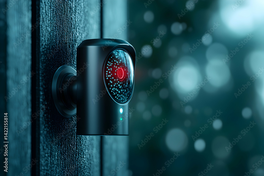 Poster a sleek security camera mounted on a textured surface. captures visuals with advanced technology. us