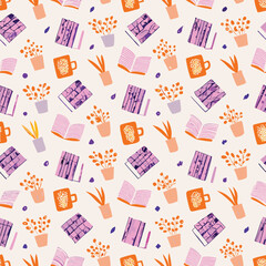 Calm Pastel Slow-Living Elements Vector Pattern