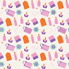 Beauty Pastel Spa Day Elements Vector Pattern