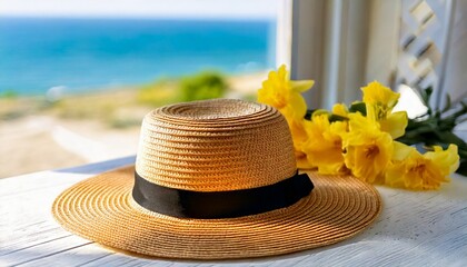 海の景色と麦わら帽子
