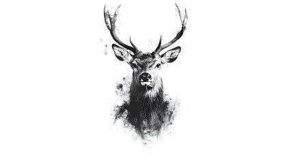Majestic Deer Head with Ink Art.