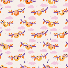 Relaxing Pastel Sleepy Sloths Vector Pattern