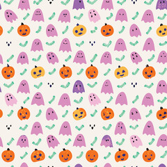 Kids Halloween Pastel Cute Ghosts Pattern