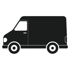 Generate a solid black silhouette icon of a delivery van viewed from the side.