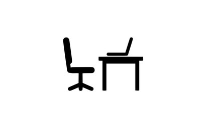 Fototapeta premium Icon showing laptop and chair at desk in black and white