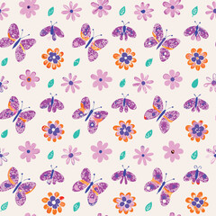 Garden Inspired Pastel Spring Florals Vector Pattern