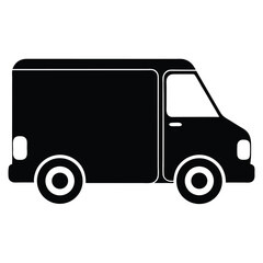 Generate a solid black silhouette icon of a delivery van viewed from the side.