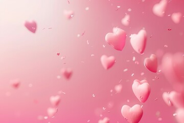 Romantic heart confetti falling in a soft pink background for celebrating love and affection