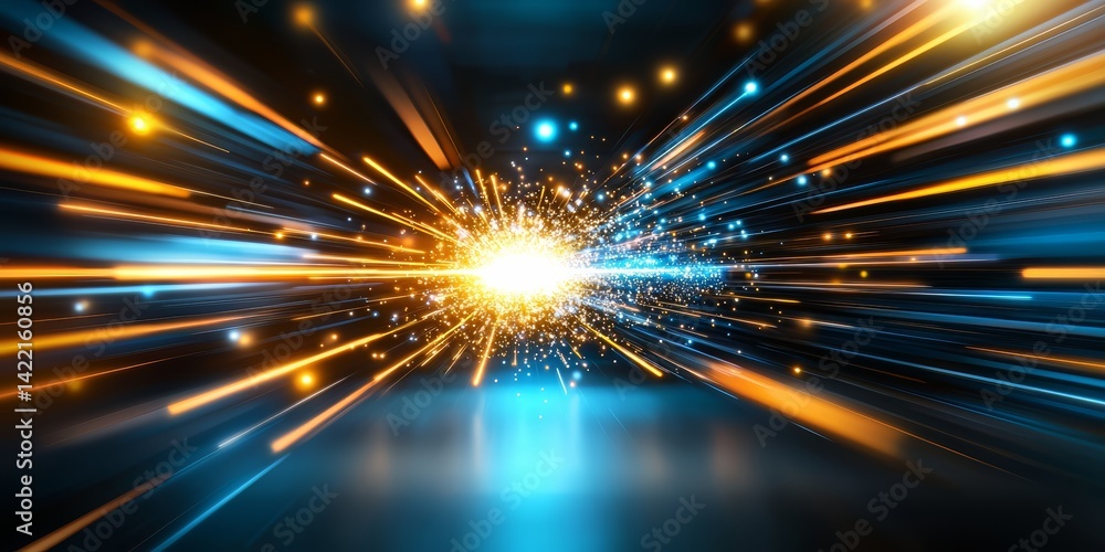 Leinwandbilder bright orange and blue light is shooting out from the center of the image. the light is surrounded b