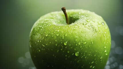 Green Apple with Water Droplets on Abstract Background. Generative AI