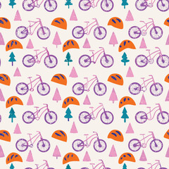 Adventure Branding Pastel Mountain Bikes Vector Pattern