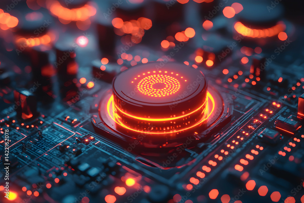 Aufkleber a futuristic circuit board with glowing red elements. this design can be applied to technology and c