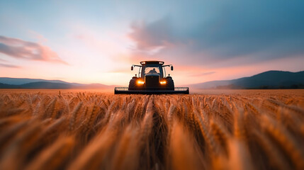Fototapeta premium Golden Wheat Field Harvest at Sunset