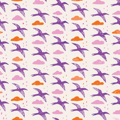 Fototapeta premium Dreamy Stationery Pastel Birds in Flight Pattern