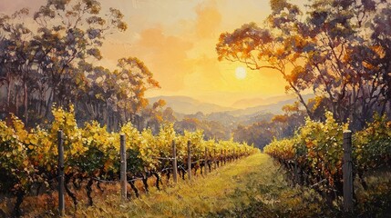 Naklejka premium Vineyard at Sunrise