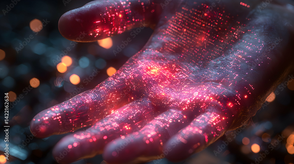 Fototapete a hand glows with digital energy showcasing a futuristic concept. could be used to visualize data co
