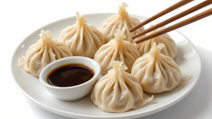Steamed Asian Dumplings with Chopsticks