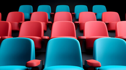 Fototapeta premium Empty Cinema Auditorium with Red and Blue Seats