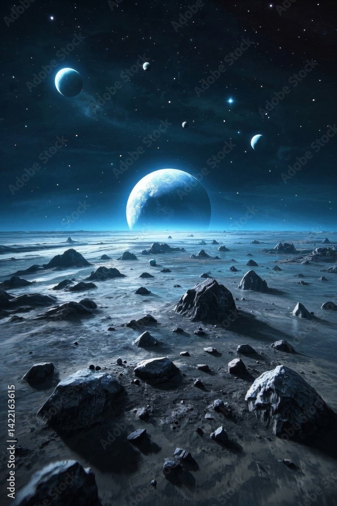 Wall mural a view of a planet with a few small rocks in the foreground