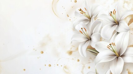Fototapeta premium A wedding card with white lilies and gold accents, classy and romantic,