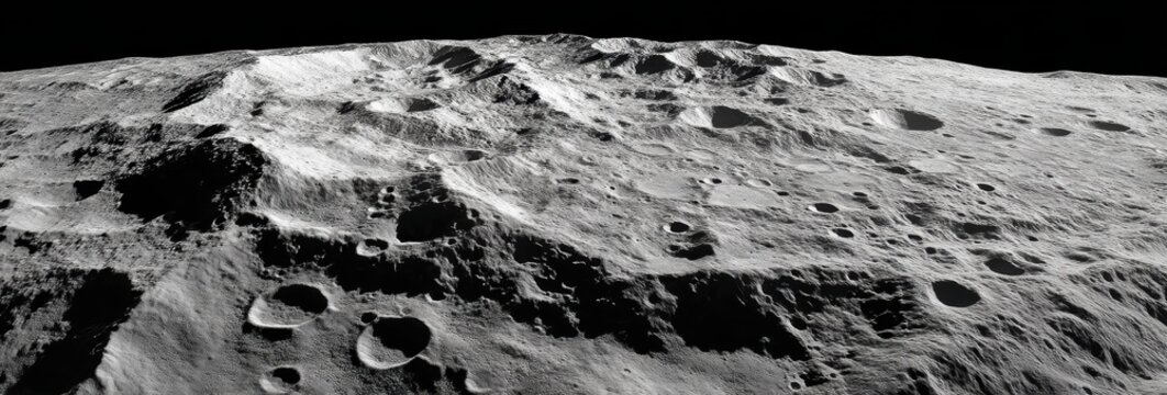 Detailed lunar surface with craters and mountains.