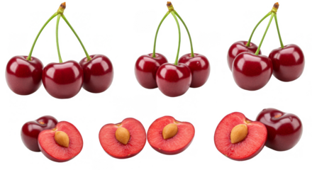 Set of fruits, cherries isolated on transparent background