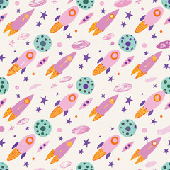 Kids Space Pastel Solar System Pattern