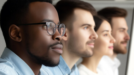 Fototapeta premium Diverse team focused on shared vision unity and collaboration in professional environment