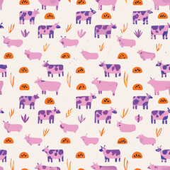 Organic Farm Pastel Farm Animals Pattern