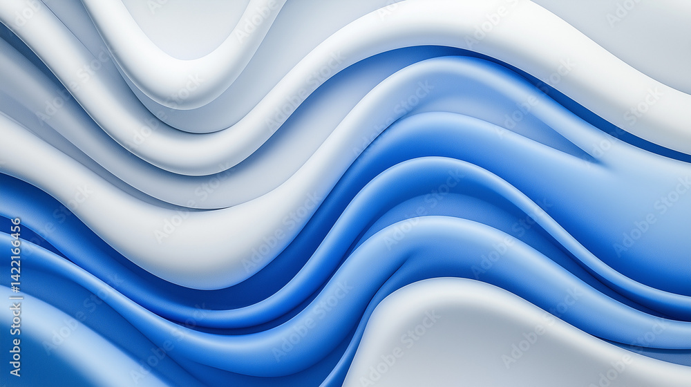 Poster abstract waves of white and blue creating a smooth flowing pattern with a modern and clean aesthetic