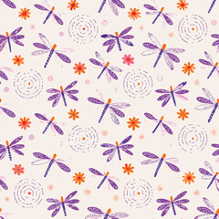 Nature Botanical Pastel Dragonflies Pattern