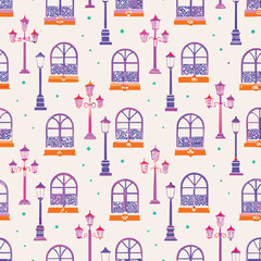 Romantic Literary Pastel Street Lamps Pattern