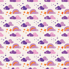 Dreamy Children Pastel Clouds Shaped Like Animals Pattern