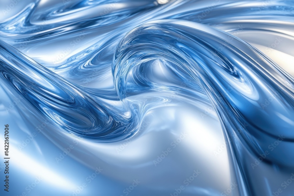 Poster a swirling abstract background featuring shades of blue and white with a glossy and smooth texture e