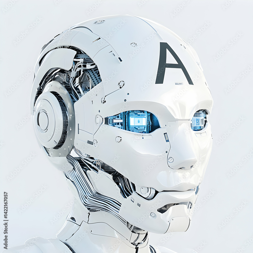 Fototapete a futuristic robot head representing artificial intelligence. use this image for presentations on ai