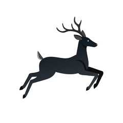Obraz premium Black deer running through a snowy landscape in a winter forest showcasing nature's grace and agility