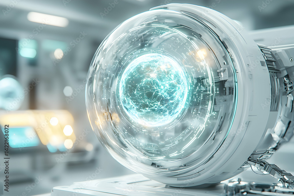 Aufkleber futuristic tech concept featuring a glowing energy core encased in transparent materials. suggests a
