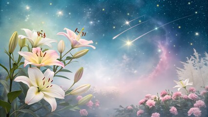 Obraz premium A celestial garden blooms in space, merging cosmic wonder with floral elegance in every frame.