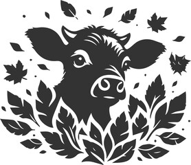 Baby cow cattle peeking vector silhouette