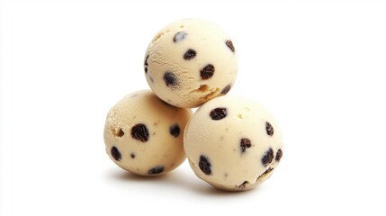 Rum Raisin Ice Cream Balls Isolated on White Background. Generative AI