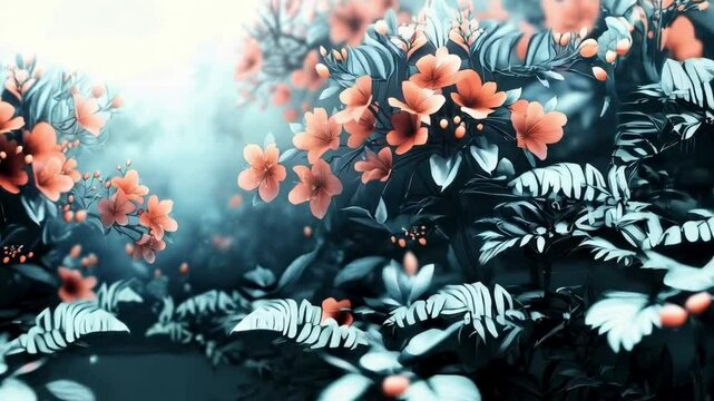 Enchanting Coral Blossoms in a Mystical Garden Dreamlike Floral Background