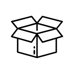 Open Cardboard Box Line Icon – Packaging Outline Vector Illustration