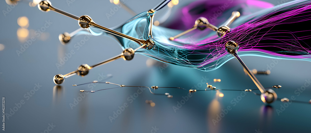 Fototapete abstract molecular structure rendered with vibrant colors and depth. suggests network connections da
