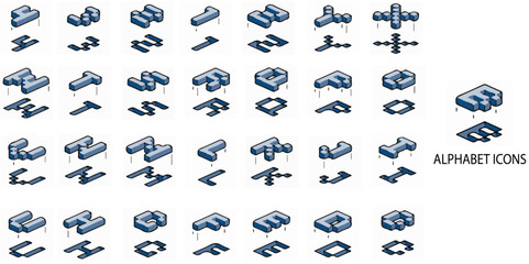 Alphabet simple concept 24 color icons set. Contains such alphabet, typescript, text, three dimensional .Vector illustration.	