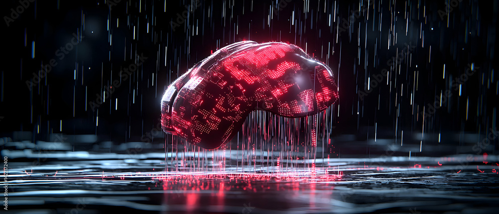 Fototapete a futuristic depiction of abstract art a technological form with glowing circuitry. use for tech adv