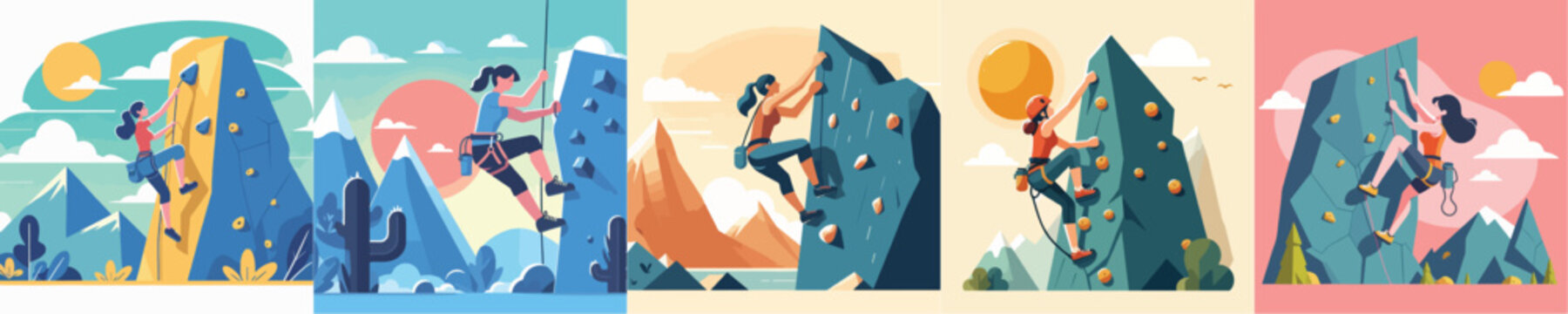 vector set of women rock climbing