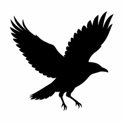 Crow flying silhouette vector isolated on white background