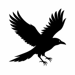 Crow flying silhouette vector isolated on white background