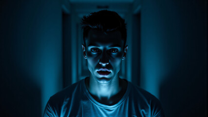 Mysterious Portrait in Blue Light